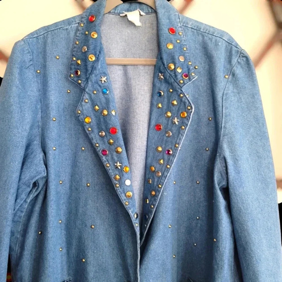 Y2K Vintage Ideas Denim Studded Jeweled Denim Jacket **Read Description*** - Picture 2 of 5